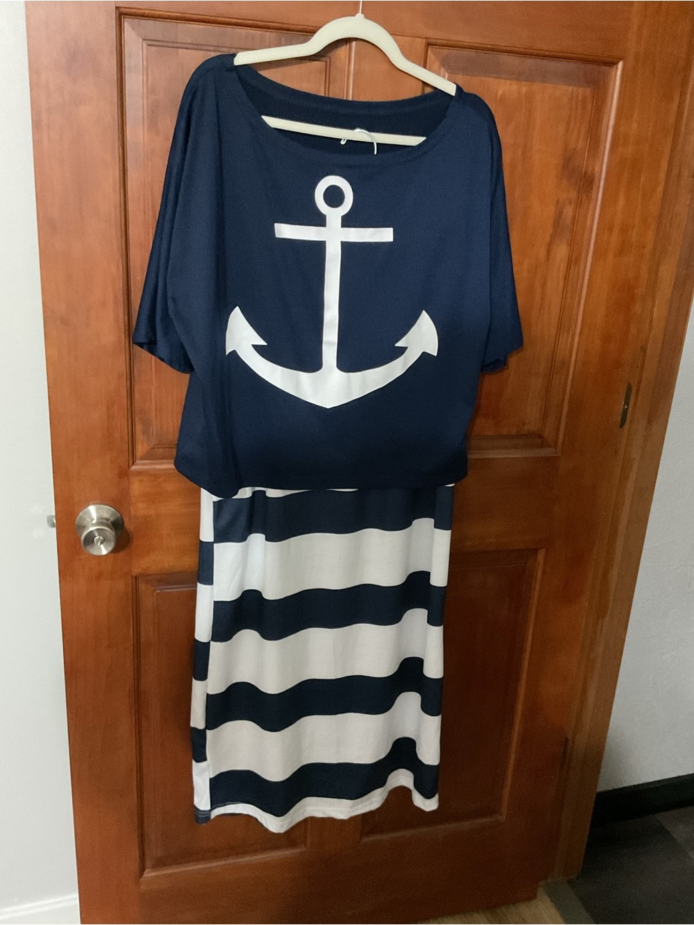 SHEIN Navy and White Anchor Maxi Dress